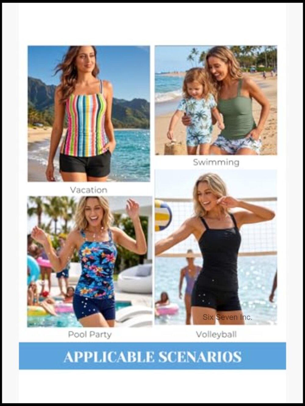 Tankini Swimsuit with Shorts - Two Piece Tummy Control Bathing Suit Top with - Picture 5 of 7